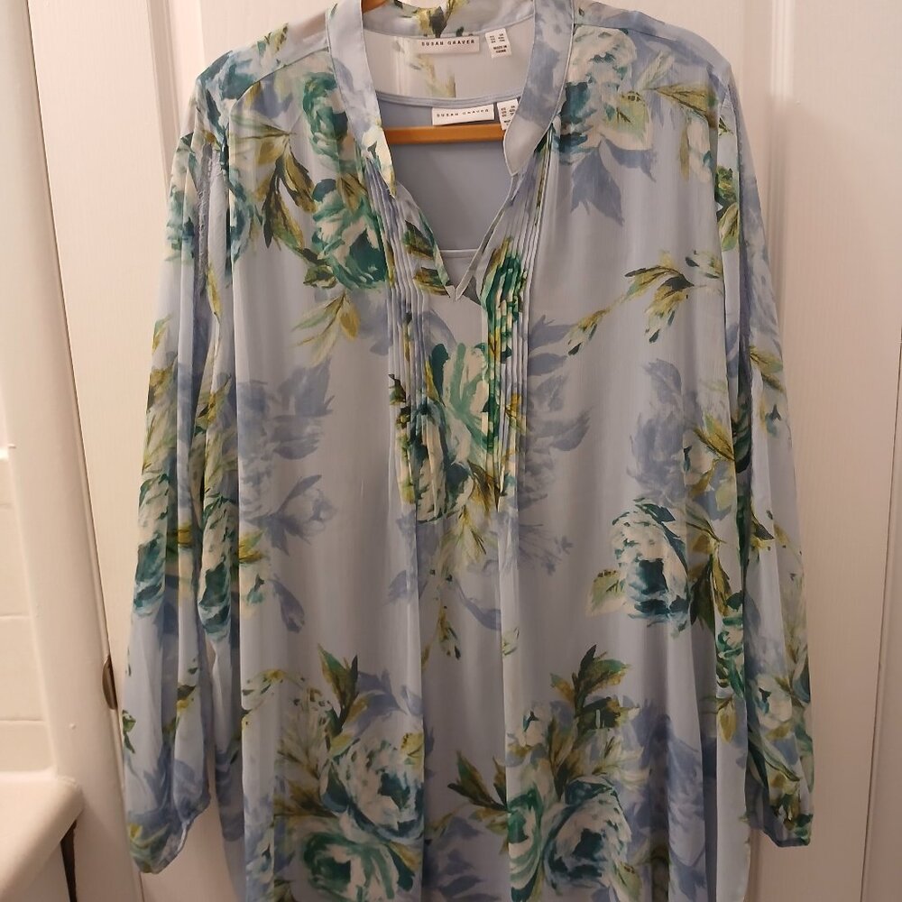 Susan Graver Printed Sheer Chiffon Tunic Set w/Lace Trim